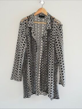 Frank Lyman Design Gray and Black Openwork Long Blazer